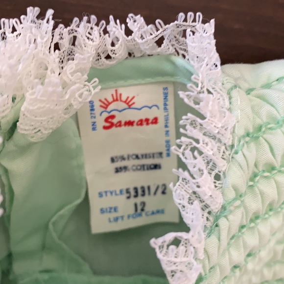 Samara mint green vintage dress 12 months baby smocked dots - Picture 4 of 6